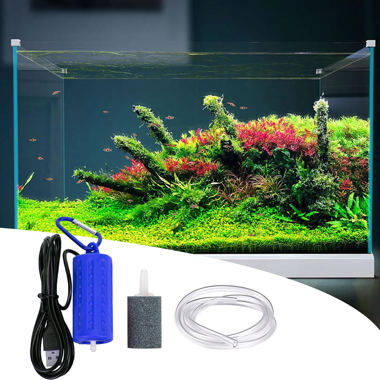 Ultra Quiet USB Aquarium Air Pump, Energy Saving Mini Oxygen Pump for Small Fish Tank, Portable with Clip for Fish Transport, Outdoor Fishing, Home Office Use