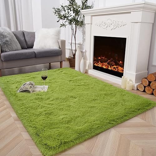 Kimicole - Alfombra de área verde para dormitorio, sala de estar, decoración del hogar, 5 x 8 pulgadas, bonita alfombra esponjosa para apartamentos,