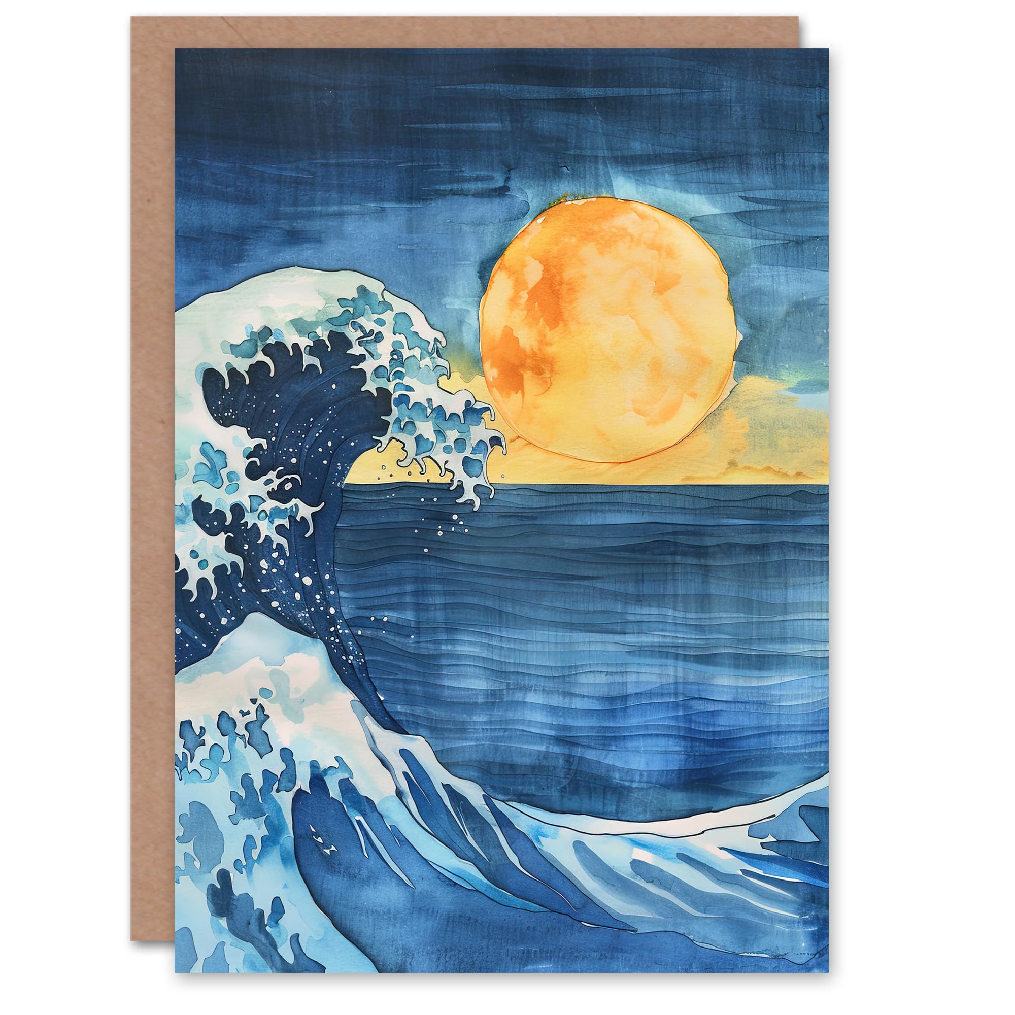 Artery8 Greeting Card The Great Wave Sunrise Seascape Watercolour Blank For Him Or Her Art Birthday Card