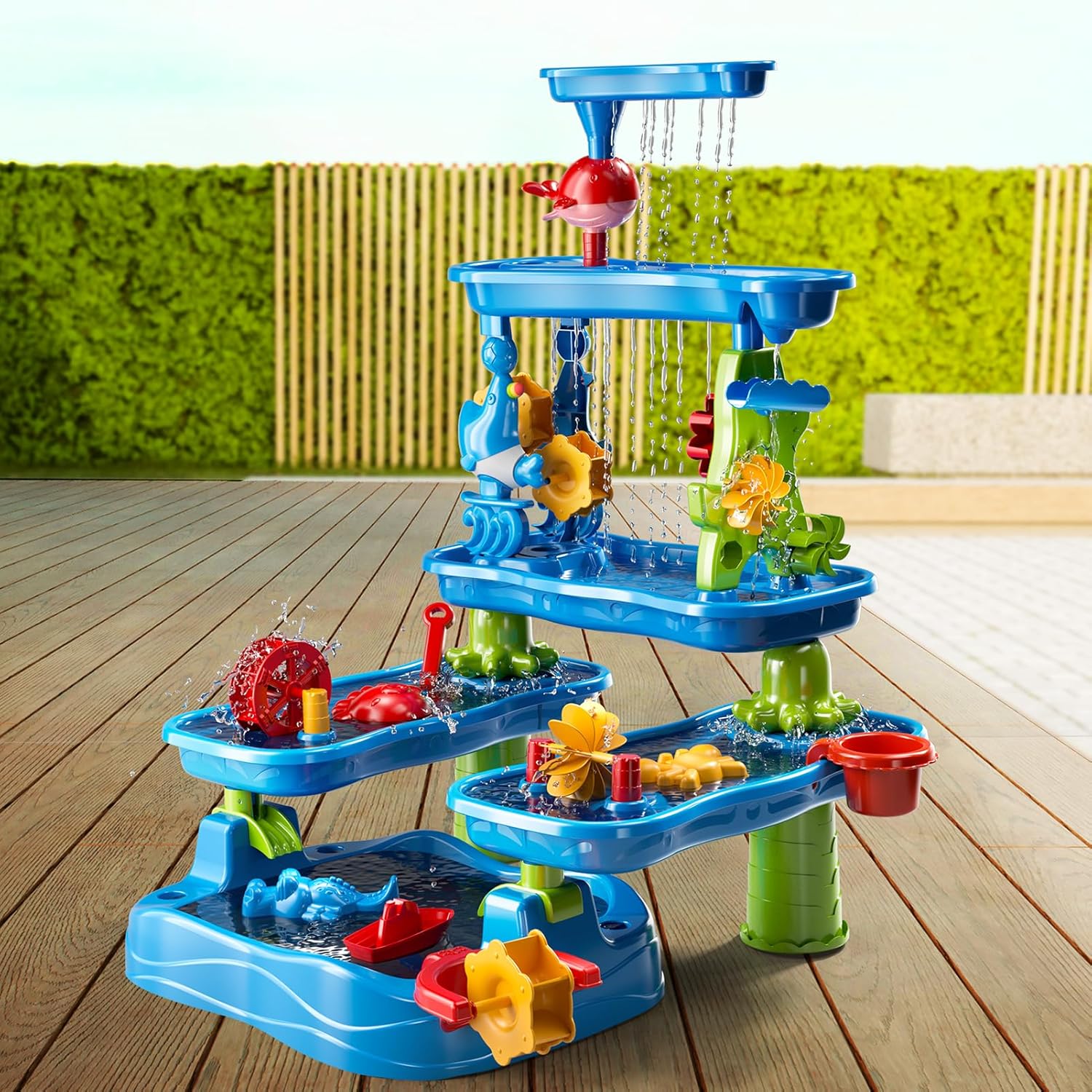 Five-Tiered Outdoor Water Table for Kids 3 4 5 6 7 8 Year Old - Sensory Activity Water Table Playset, Summer Sand Beach Toys, Outside Toys for Toddlers 3-5, Birthday Gifts for Boys & Girls 3+