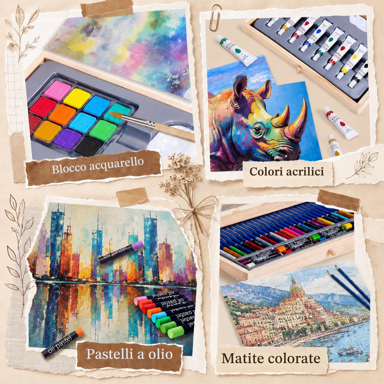 Set da pittura da 82 pezzi con cavalletto da tavolo, set completo di arte per adulti, artisti e principianti, incl. colori acrilici, colori ad acquerello, matite per schizzi, pastelli, pastelli a olio