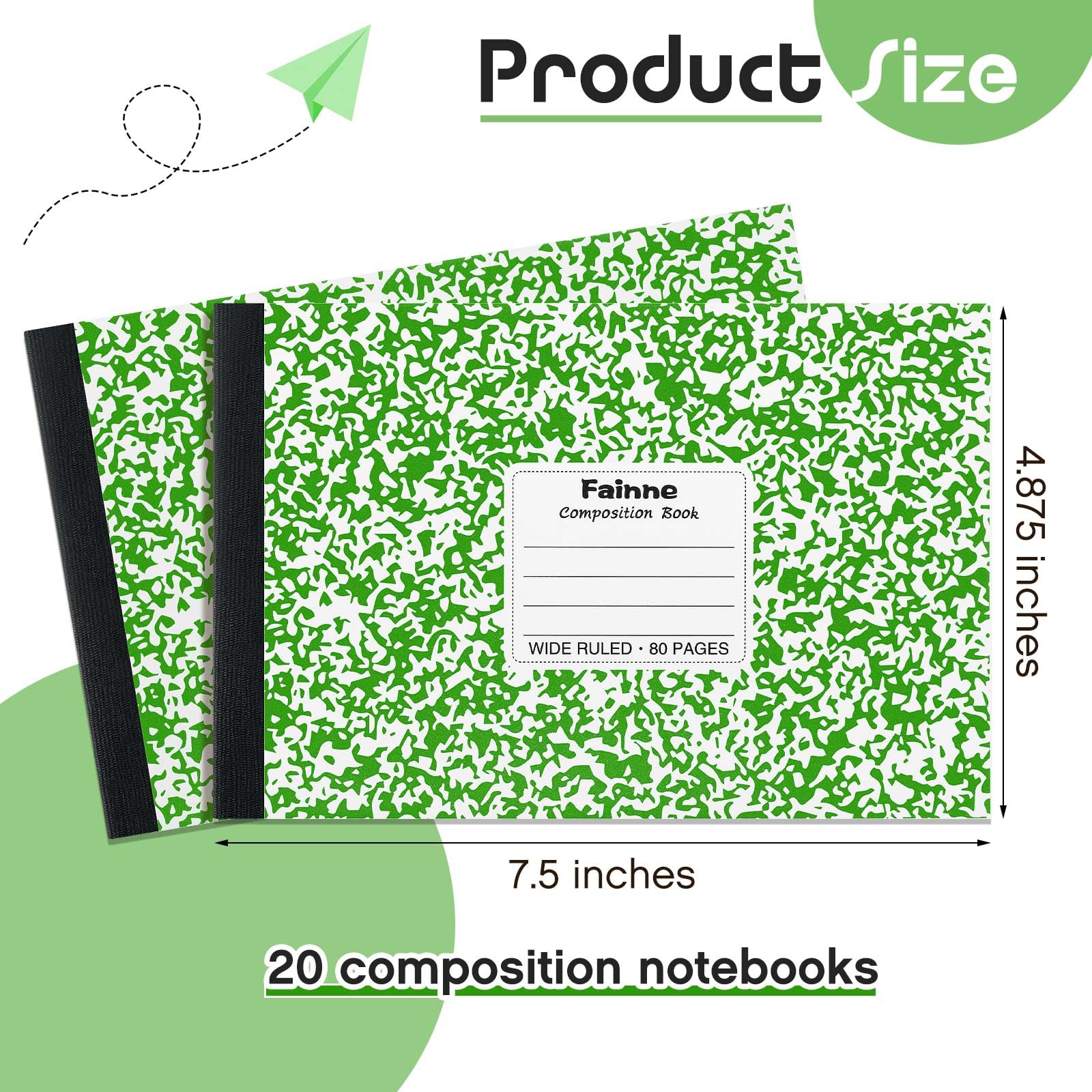 Fainne 20 quaderni a righe universitarie, 80 pagine, mezza misura, a righe larghe, 11,9 x 19,5 cm, spaziatura 28,9 cm, copertine primarie assortite (verde)