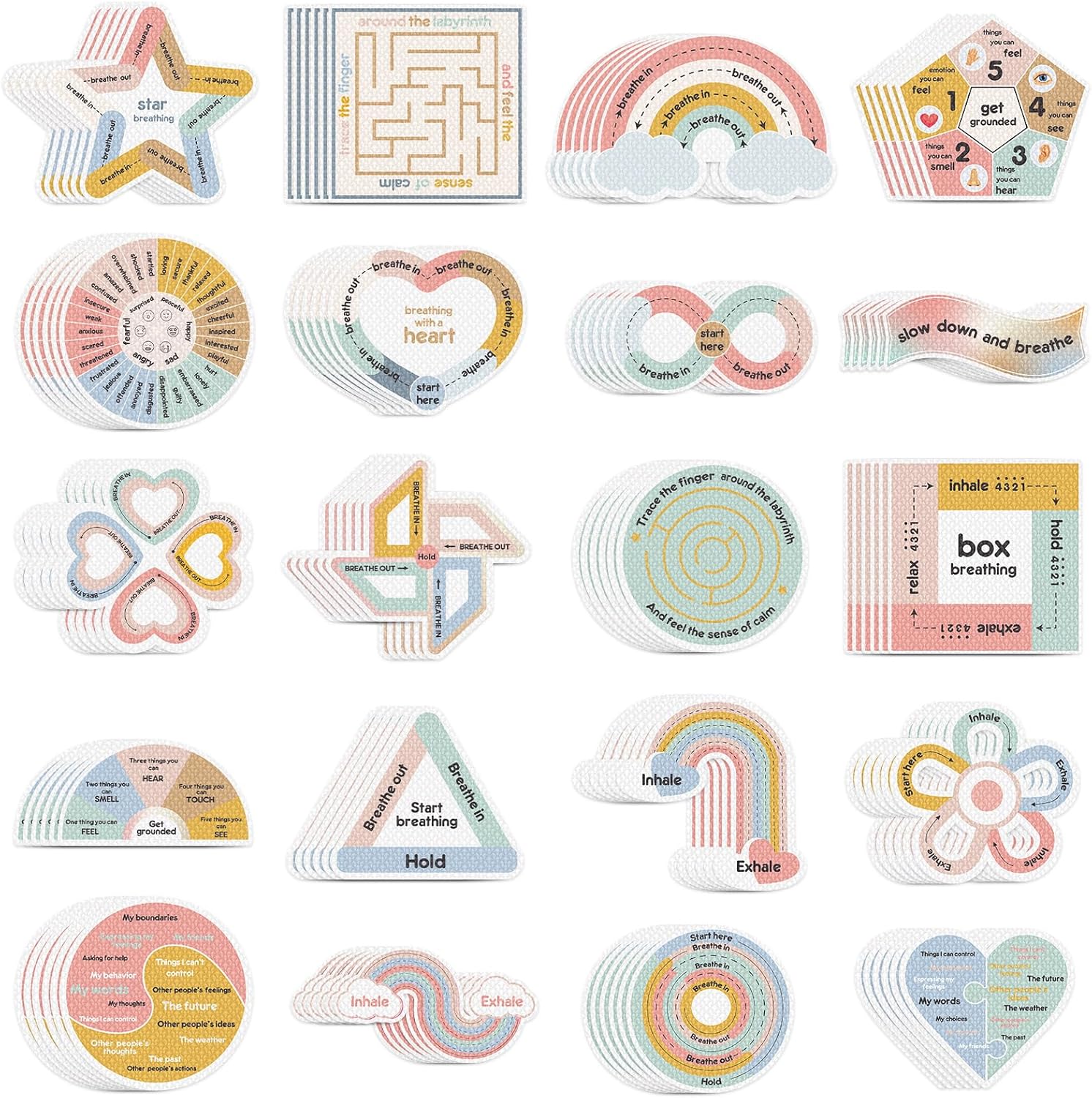 Libima 180 Pcs Anxiety Sensory Stickers Anxiety Textured Stickers Fidget Mindfulness Decals School Counselor Supplies Calming Breathing Sensory Relief Items for Office Classroom(Morandi Colors)