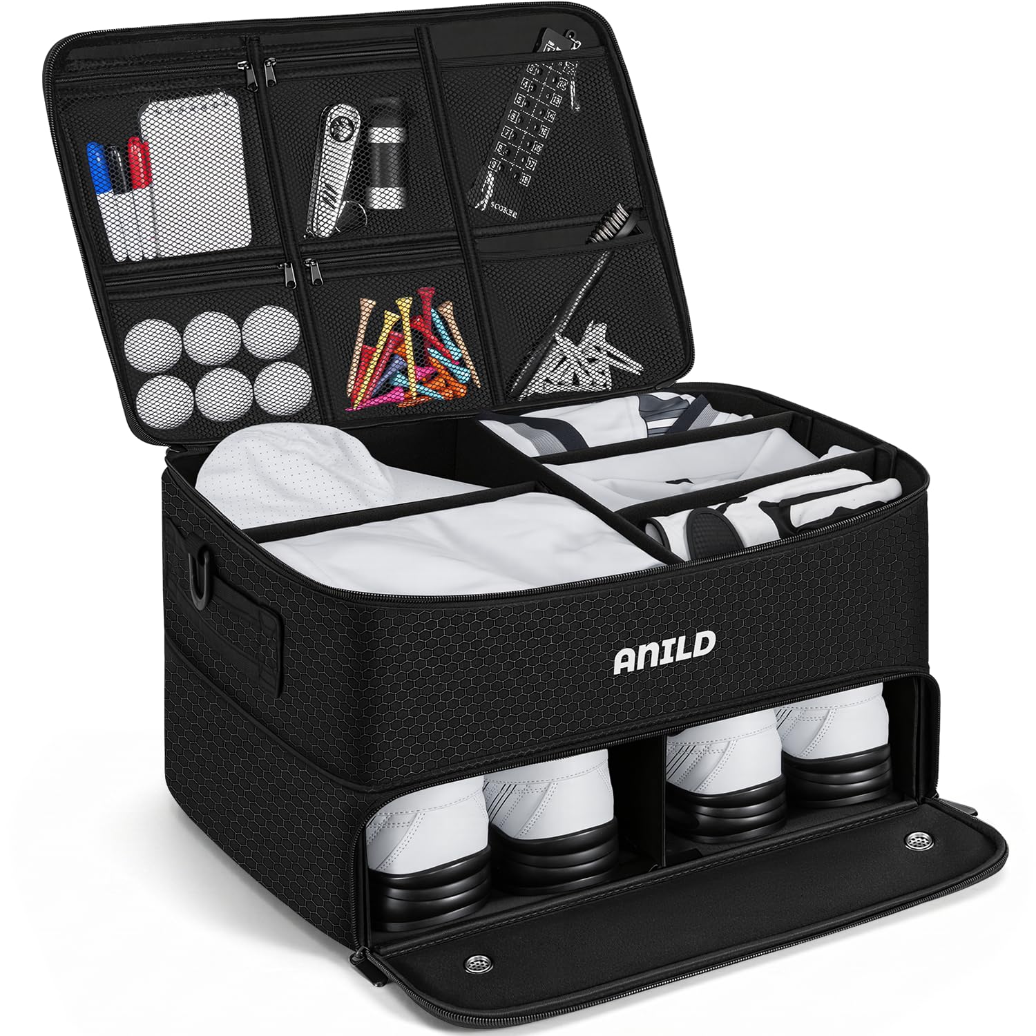 ANILD Golf Trunk Organizer, 2 Layer Golf Storage Case