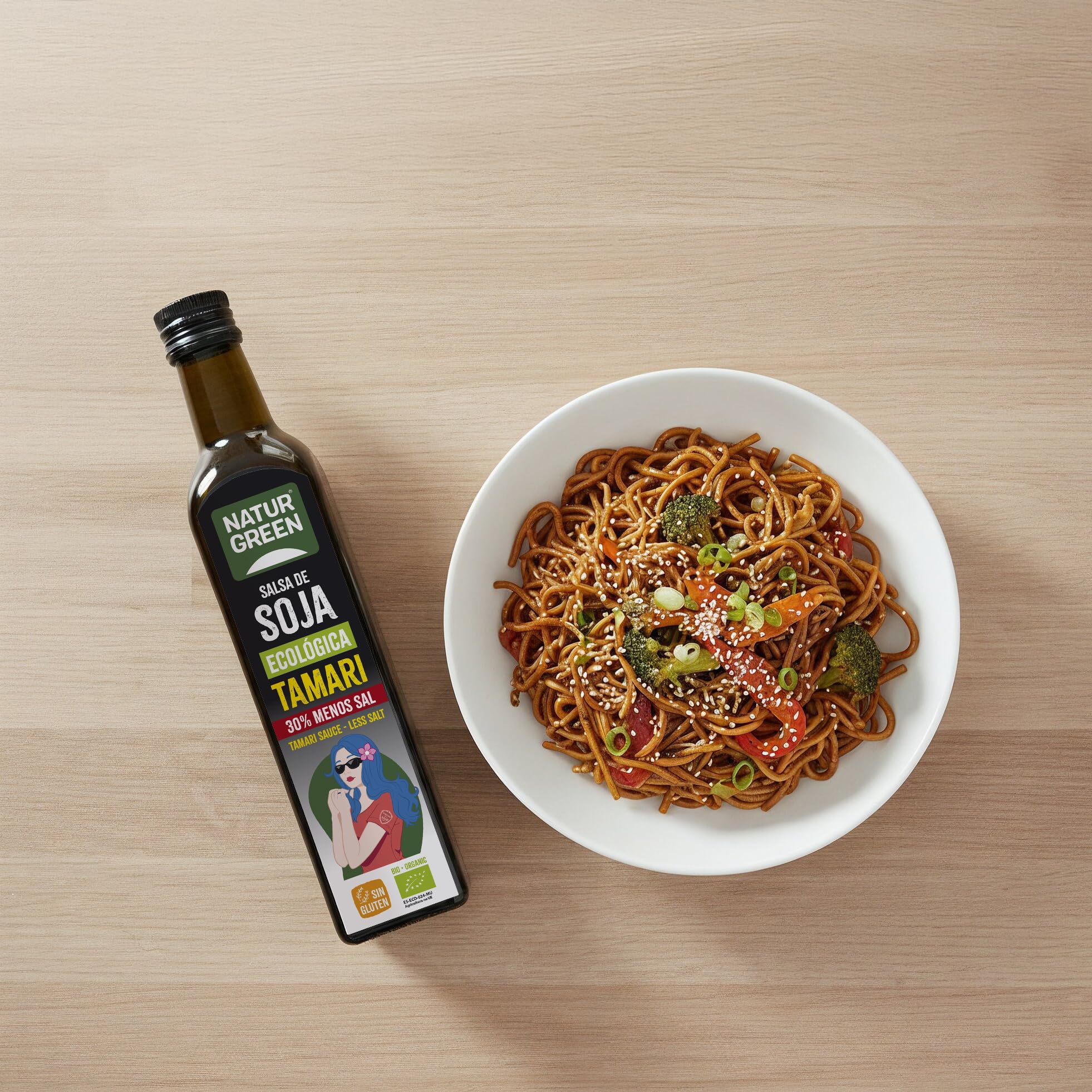 NaturGreen - Salsa De Soja Tamari Bio, Pack 6 x 500 ml, Contenido Reducido en Sal, Sabor Suave y Exotico, Ecológica, Vegano, Sin Lácteos, Ideal Para Cocina Asiática