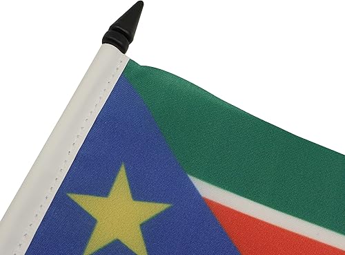 Miniatura 81 de Bandera de mesa Sierra Leona de 5 x 8 pulgadas, bandera de escritorio de Sierra Leona, 8.3 x 5.5 in, barra y base de plástico negro AZ FLAG