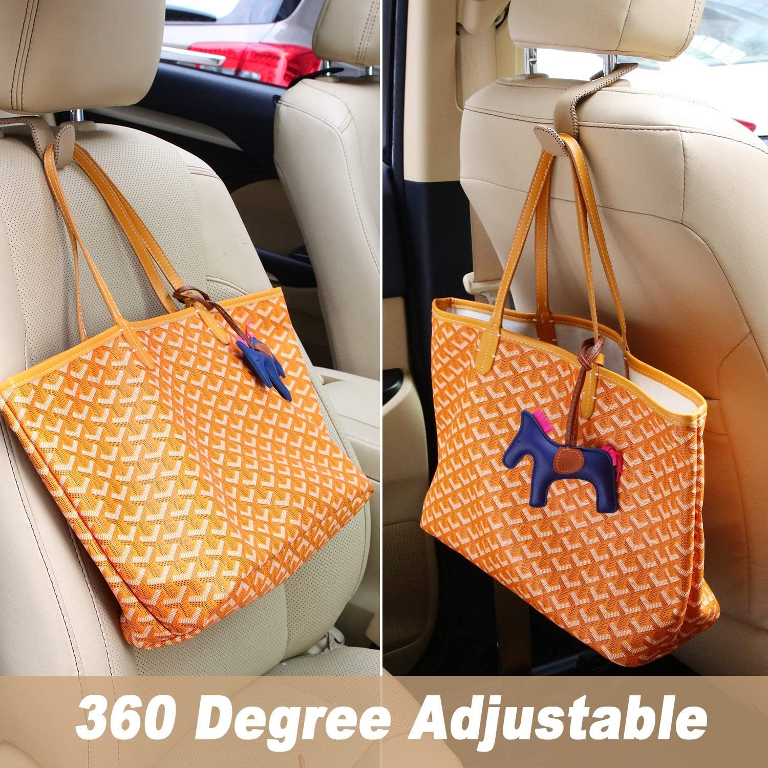 2 Pieces Car Headrest Hooks Universal Vehicle Back Seat Headrest Hanger Holder Hook Leather Car Seat Hooks for Hanging Purses and Grocery (Beige)