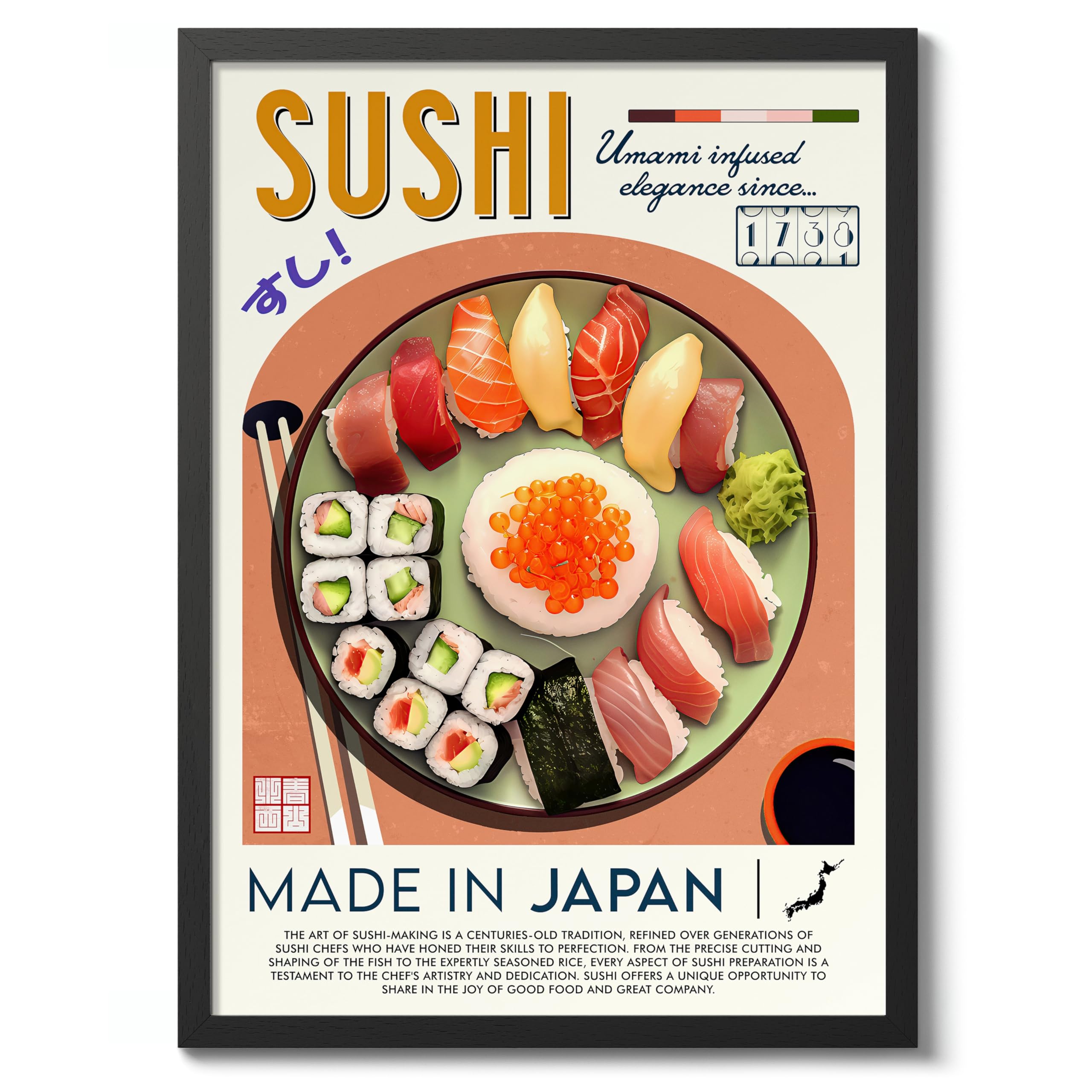 Sushi Kitchen Poster, Food Wall Art Modern Print, Restaurant Decor, Chef Dining Room Interior Design, Archival Matte, A5 (Black Frame) - 21x14.8cm โ image 1