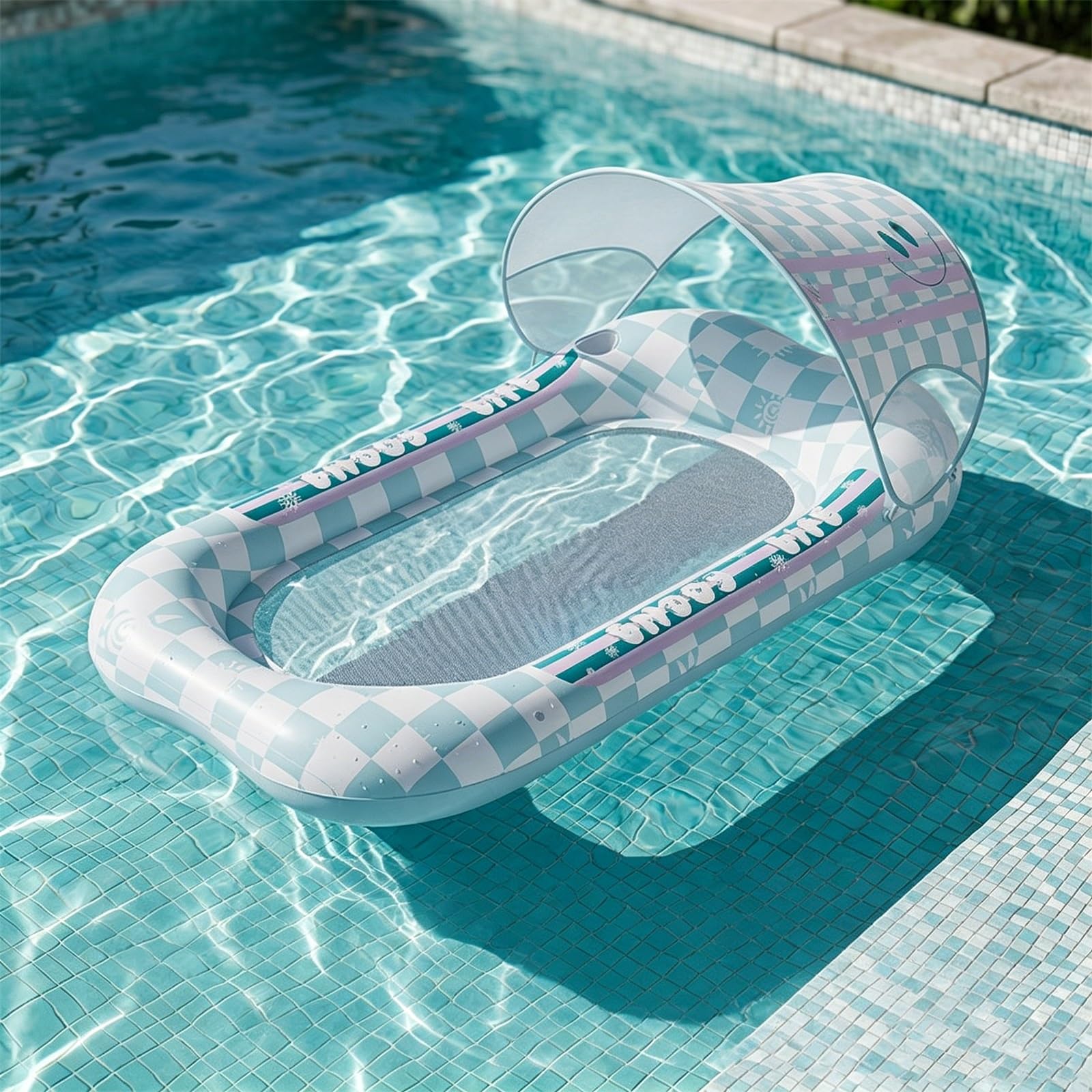 Amaca Gonfiabile, Sdraio Galleggiante con Porta Bicchieri, Zattera Gonfiabile Portatile per Piscina, Spiaggia, Lago e Attività Acquatiche All'aperto