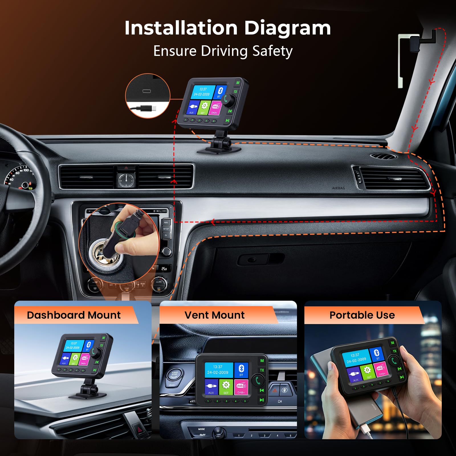 Inefala 2026 Upgrade DAB DAB+ Adapter für Autoradio 2,8 Zoll TFT LCD