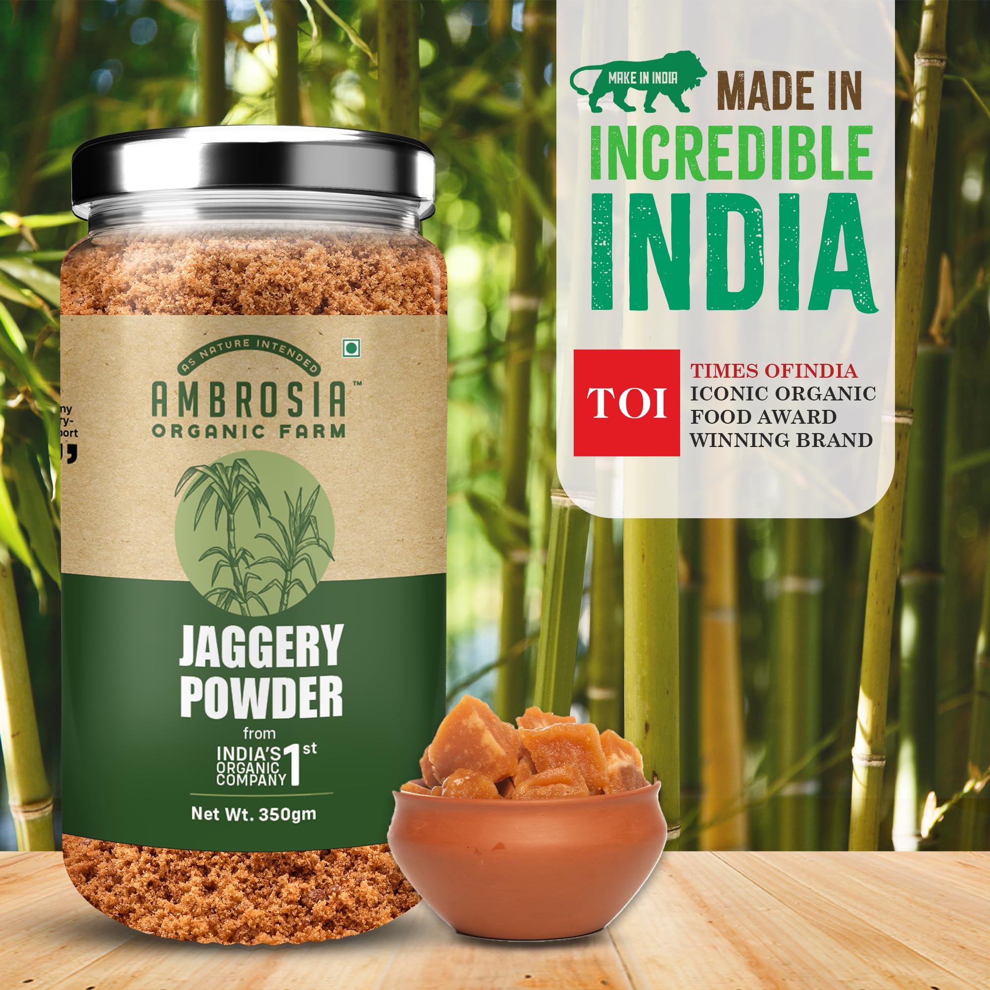 Ambrosia Organic Farm Jaggery Powder: Embrace Pure Sweetness and Enhanced Wellbeing -Gud Everyday Use Natural, Nutrient-rich, and the Ultimate Healthy Choice| Must Have Grocery Item. 350g (Pack of 2) 2