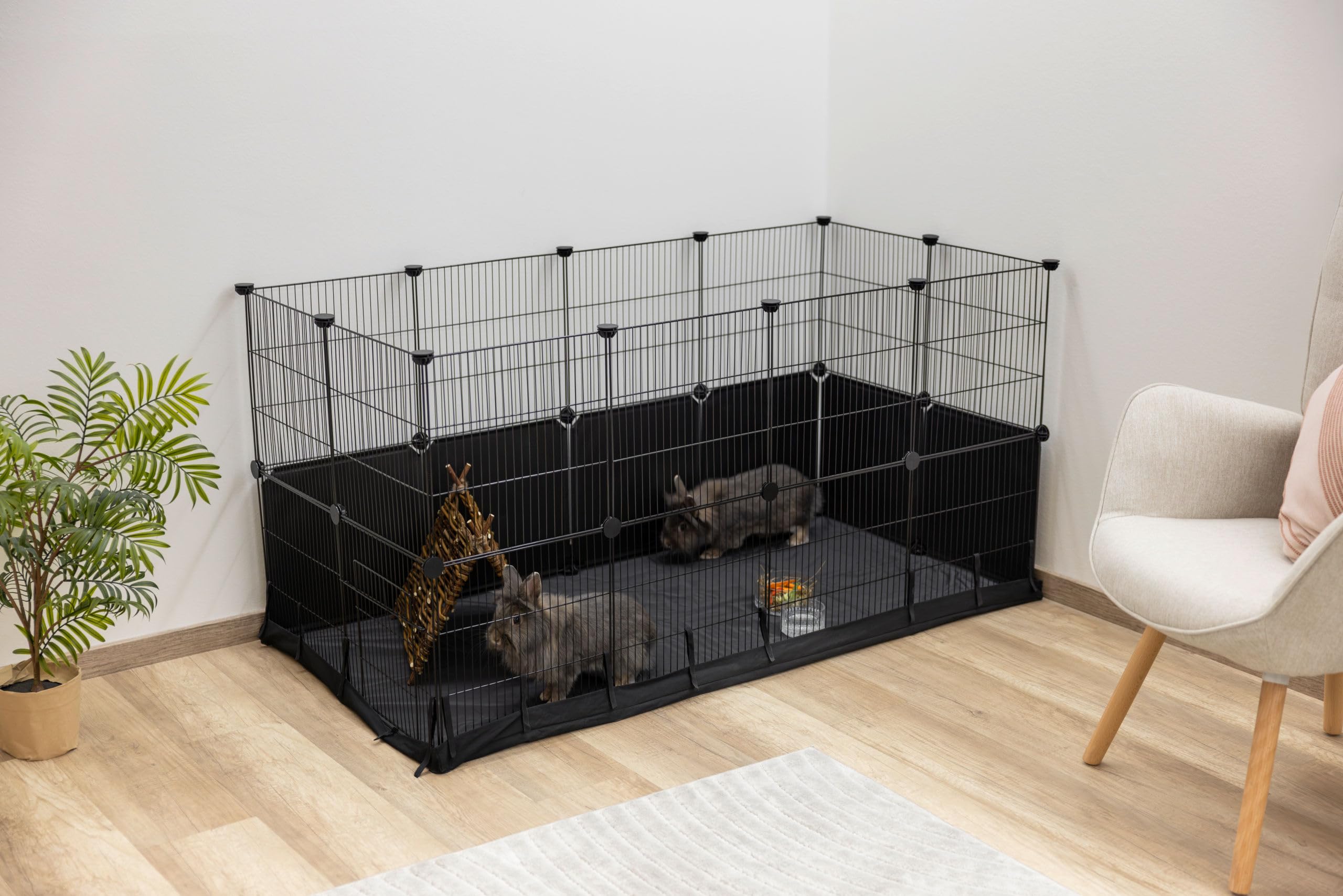 Kerbl Pet recinto da interni Hoppla, nero, 144x72x72 cm, recinto per piccoli animali, box, metallo verniciato a polvere, roditori, conigli, lepri