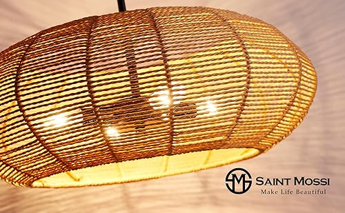 Miniatura 10 de Saint Mossi - Lámpara de araña de 6 luces con acabado de roble envejecido, estilo rústico de globo, lámpara colgante de granja, 29 pulgadas de alto