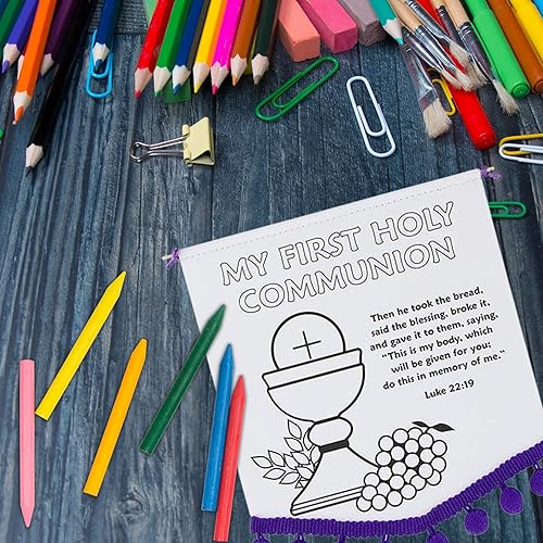 Miniatura 5 de Kit de pancarta de primera comunión, colorea tu propia artesanía para niñas o niños, suministros incluidos, 7 x 7.5 pulgadas