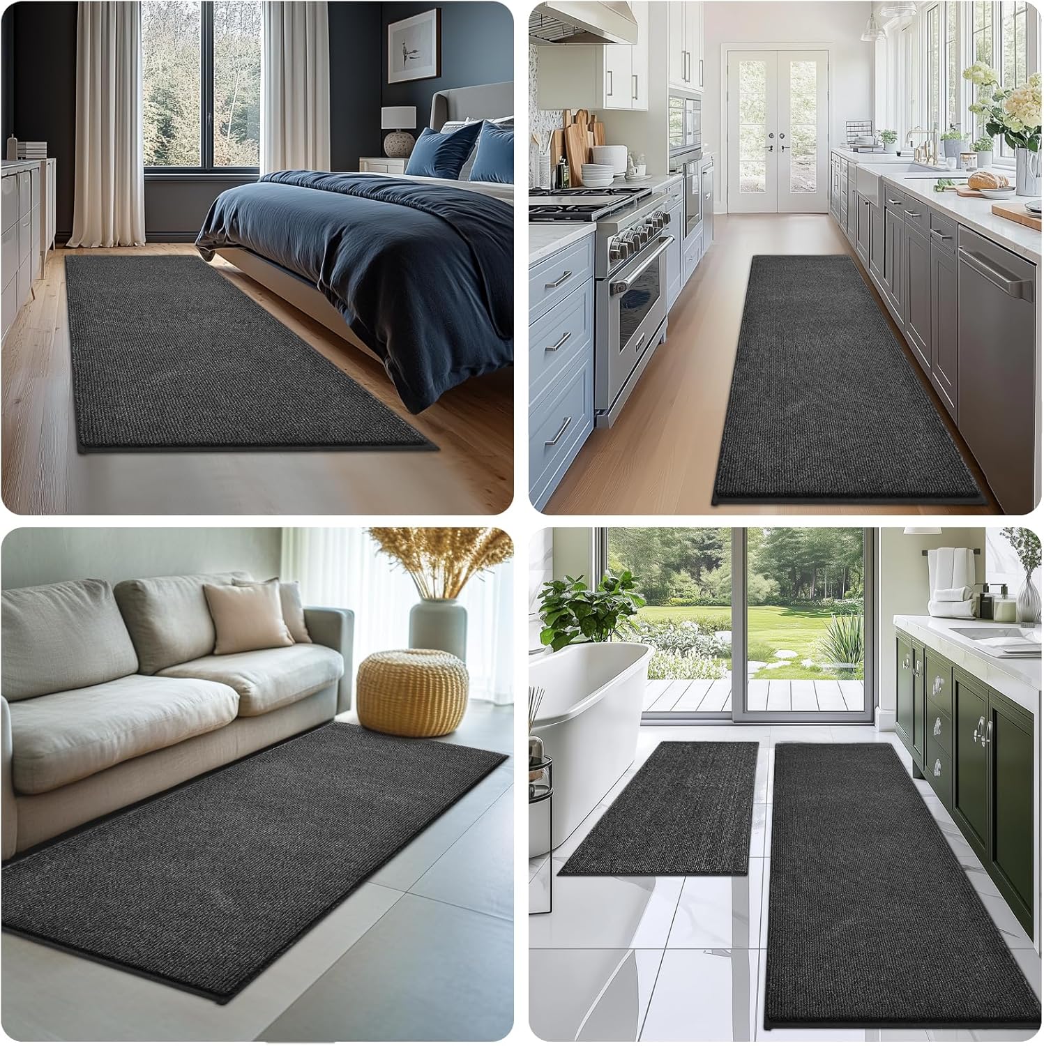 Washable Kitchen Rug 24" x 82" / 60cm x 210cm, Non Slip Kitchen Mat for Floor, Absorbent Indoor Entryway Runner Rug for Hallway, Laundry, Bathroom, Bedroom (Roll Packing)