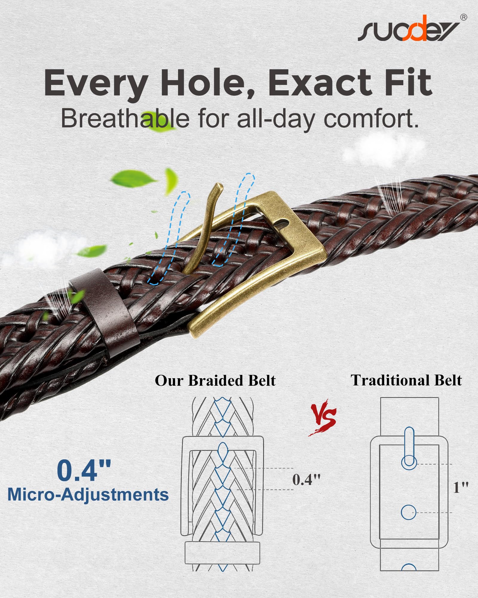 Cinturón trenzado de cuero genuino para hombres, 1.2 ancho hombres cinturón de cuero tejido casual para pantalones vaqueros, A: Bronceado esmaltado 3