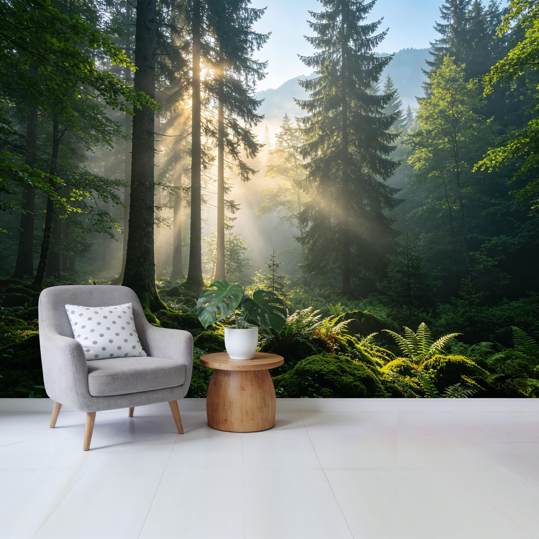 Qzlithotic Yq2605250472 Custom Size Wall Mural Majestic Sunbeams Through Misty Pine Forest Landscape 3D Visual Effect Selfadhesive Wall Fabric Removable Wallpaper For Home Office Decor