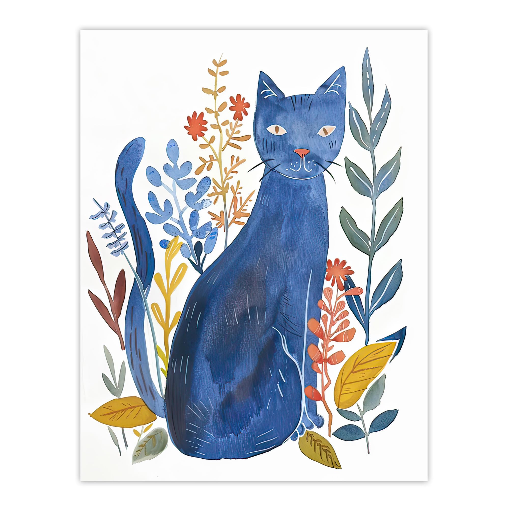 Russian Blue Cat Watercolour Art Print - Artery8 - W24 inch x H32 inch - Blue