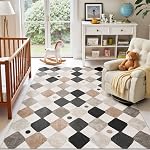 jinchan Kids Area Rug 4x6 Washable Indoor Checkered Floor Cover Non Slip Modern Soft Rug Living Room Carpet Decor for Nursery Dining Room Bedroom Circus on Cream
