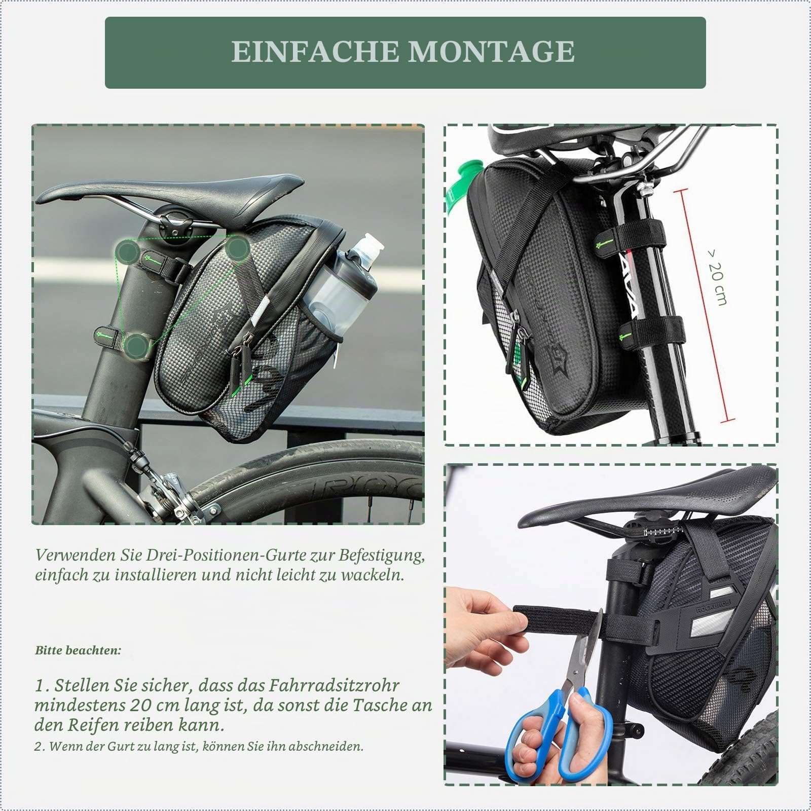 ROCKBROS Satteltasche Fahrrad wasserdichte Fahrradsatteltasche mit Flaschenhalter für MTB Rennrad Kratzfest Reflektierend