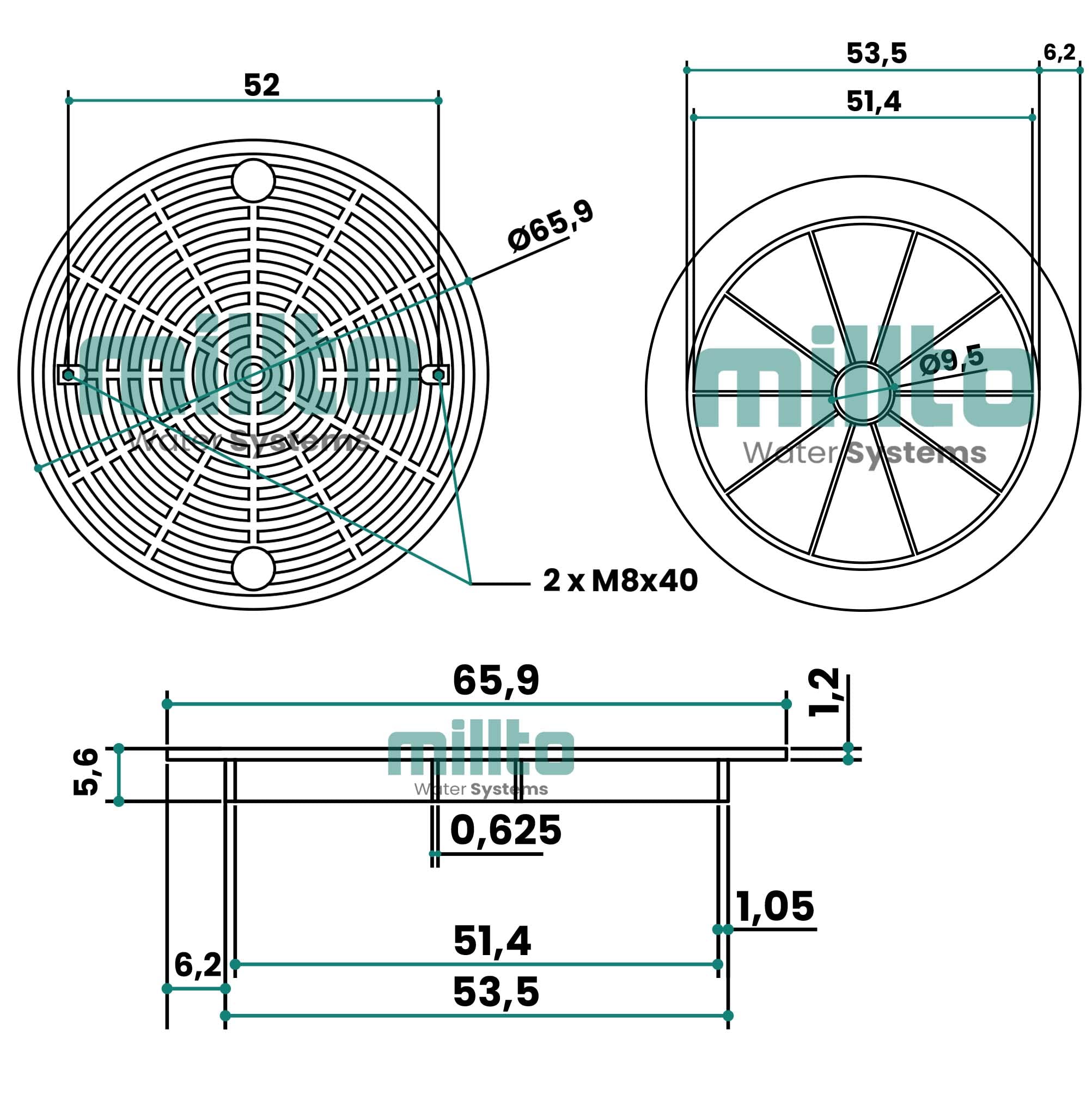 Millto™ Tapa de Boca Redonda, Diámetro DN540, Negro, Polipropileno, Tapa de Canal y Desagüe, Cisterna, Kl. A15, Carga hasta 1,5 t, Cubierta Ondulada