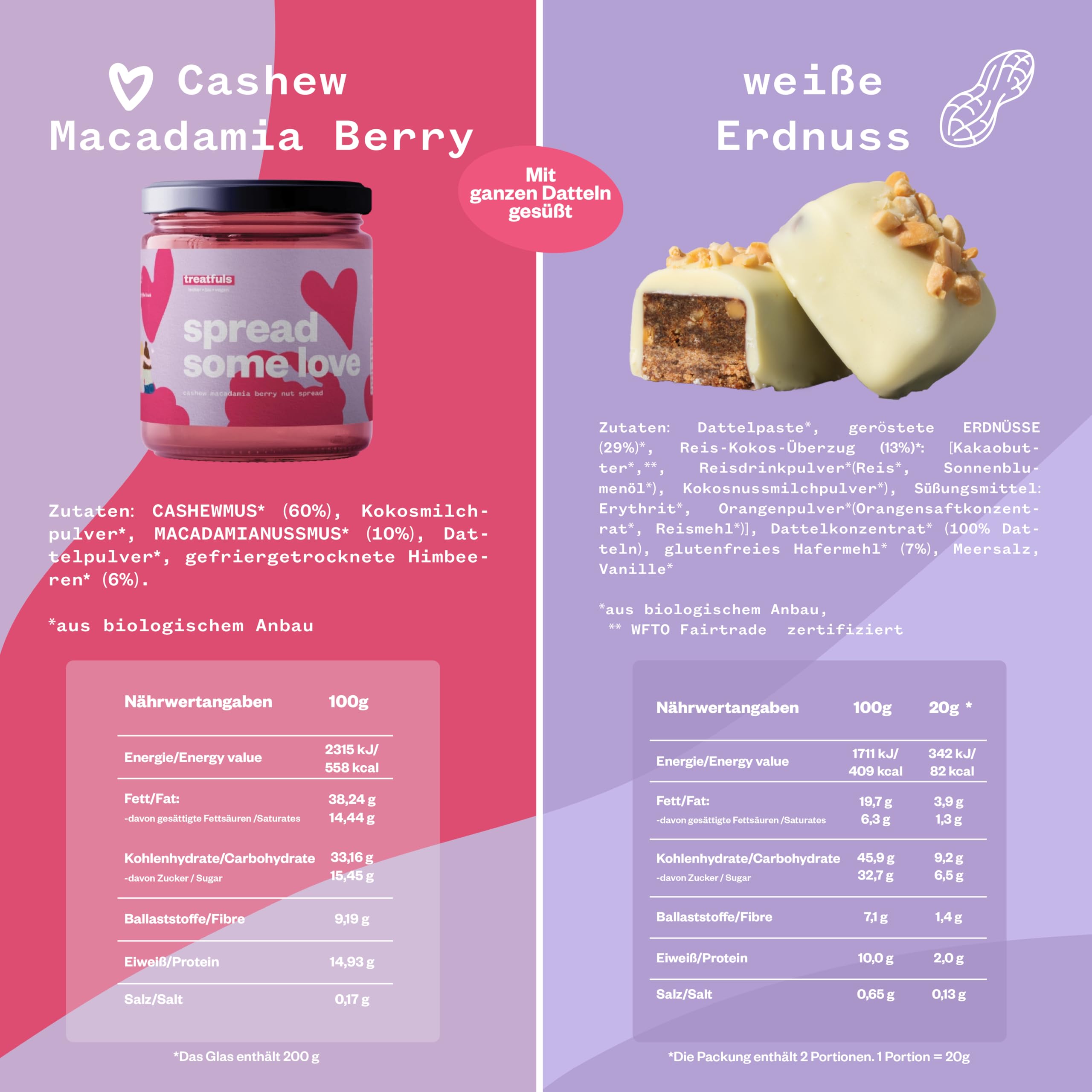 treatfuls Geschenkset aus weißen Schoko Riegel + Nussbutter Aufstrich - vegan - 100% natürliche Zutaten - glutenfrei - vegane Süßigkeiten - Dattelkaramell - Erdnuss
