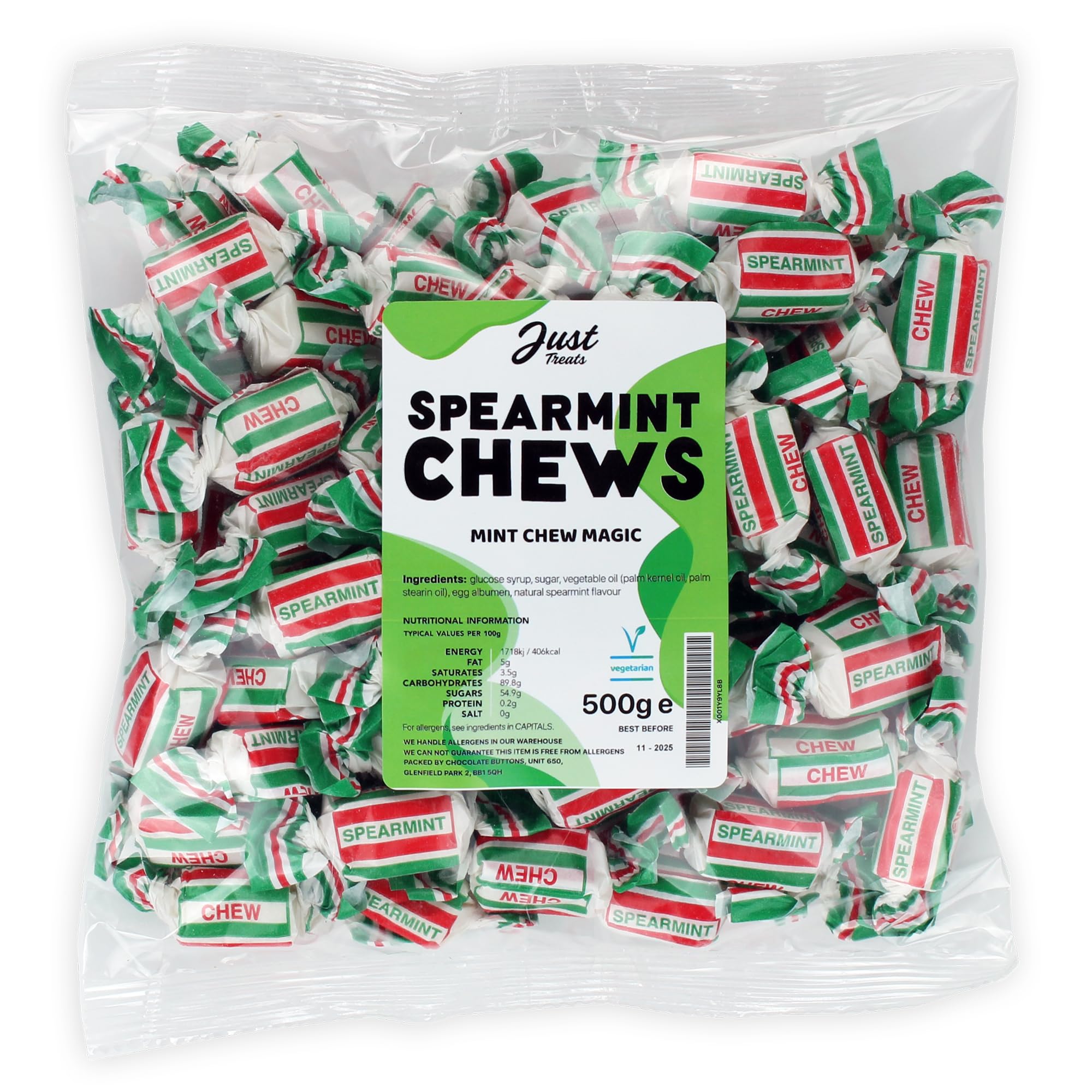 Just Treats Spearmint Chews 500g Party Bag