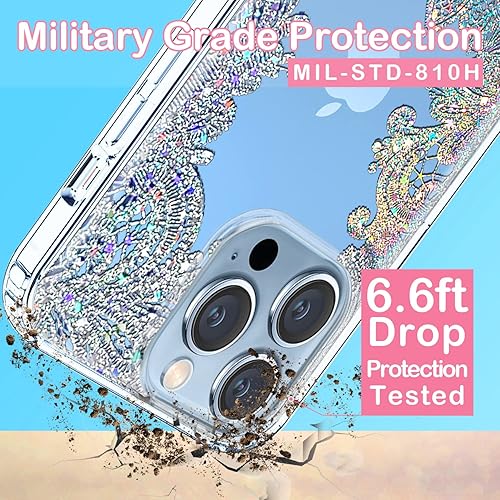 Miniatura 2 de Coolwee Purpurina transparente compatible con iPhone 13 Pro Max, 6.7 pulgadas, diseño floral, delgada, bonita funda rígida de TPU para mujeres y