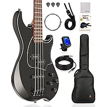 AKLOT Beginner Electric Bass Guitar: Precision &amp; Jazz Dual Pickup, Roasted Maple Neck, 4-String Full Size Bass Guitar Kit with Lesson Book, Gig Bag, 2-Year Warranty(Helix PJ4-BK)