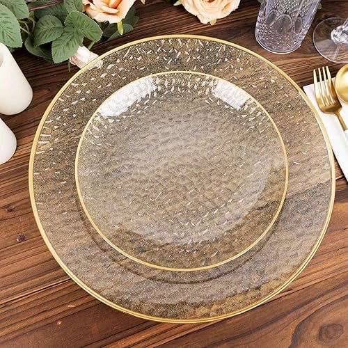 Efavormart - Paquete de 10 platos de postre de plástico martillado transparente con purpurina dorada, platos redondos desechables para ensalada con Efavormart - Paquete de 10 platos de postre de plástico martillado transparente con purpurina dorada, platos redondos desechables para ensalada con