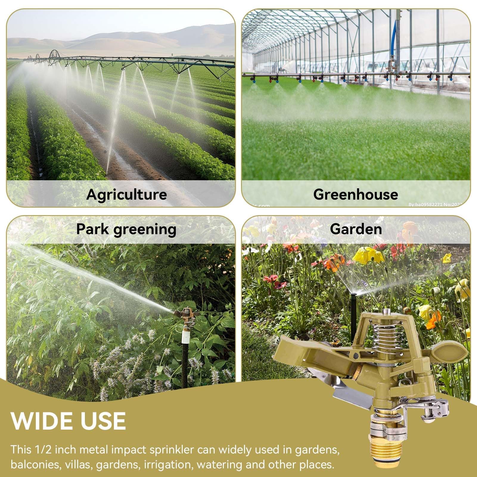 Irrigatore a Impatto in Ottone da 1/2 Pollice, 1 Pezzi Irrigatore a Spruzzo in Lega di Zinco Regolabile a 360° Testa Dell'irrigatore Per Carichi Pesanti con Ugelli Ruota L'irrigatore(1/2 pollice)
