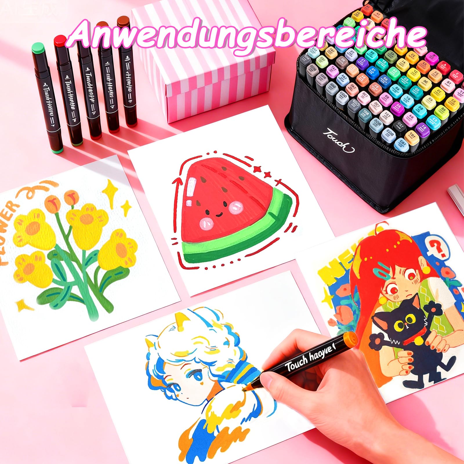 Alkohol Marker, 120 Farben Doppelseitiger Alcohol Marker Stifte Set Doppelpinselspitze, Permanente, alkoholbasierte Farbstifte für Erwachsene, Künstlerbedarf, Geschenkidee für Illustratoren