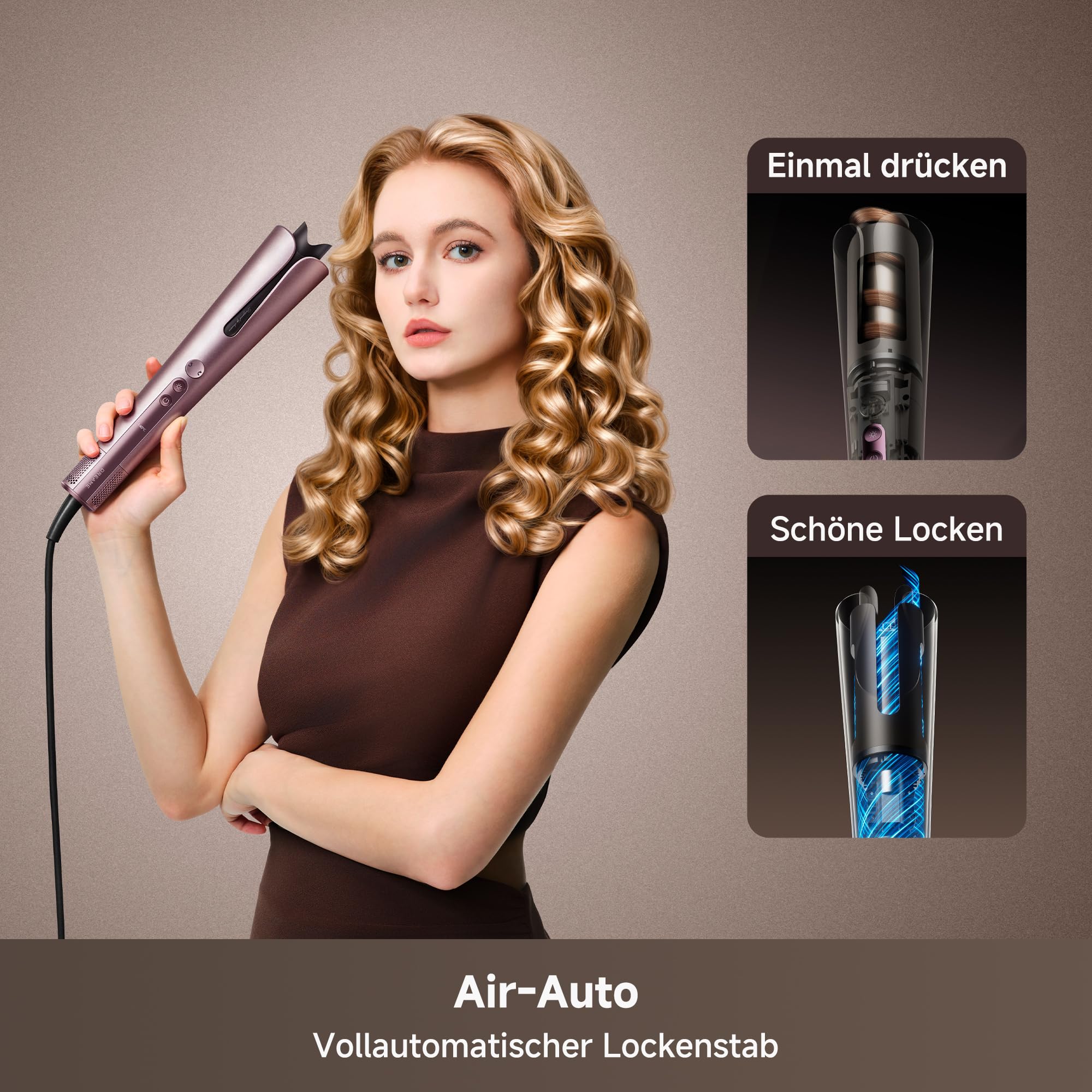 DREAME Air-Auto Lockenstab One-Touch Auto-Stylingfunktion, MCH-Heizsystem | 360° bidirektionales Lockenstyling, LED-Anzeige, NTC-Temperatursteuerung, 3 Heizmodi, Verhedderungsschutz, 2,8 m Kabel