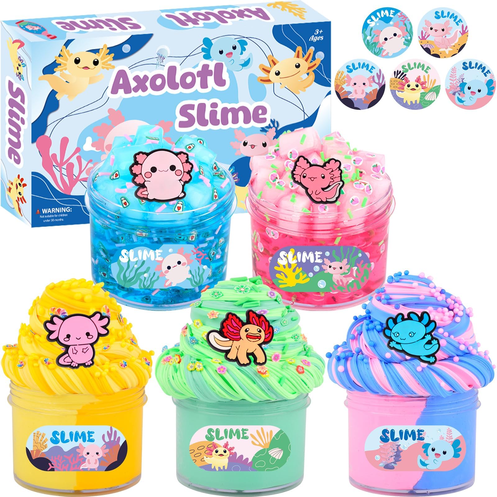 5 Pack Axolotl Crystal Butter Slime Set GEILEADER,a Soft and Elastic, Non Sticky Stress Relieving Toy, Suitable for Children Aged 5-7 to 8-12 Years Old for Classroom Parties and Gatherings