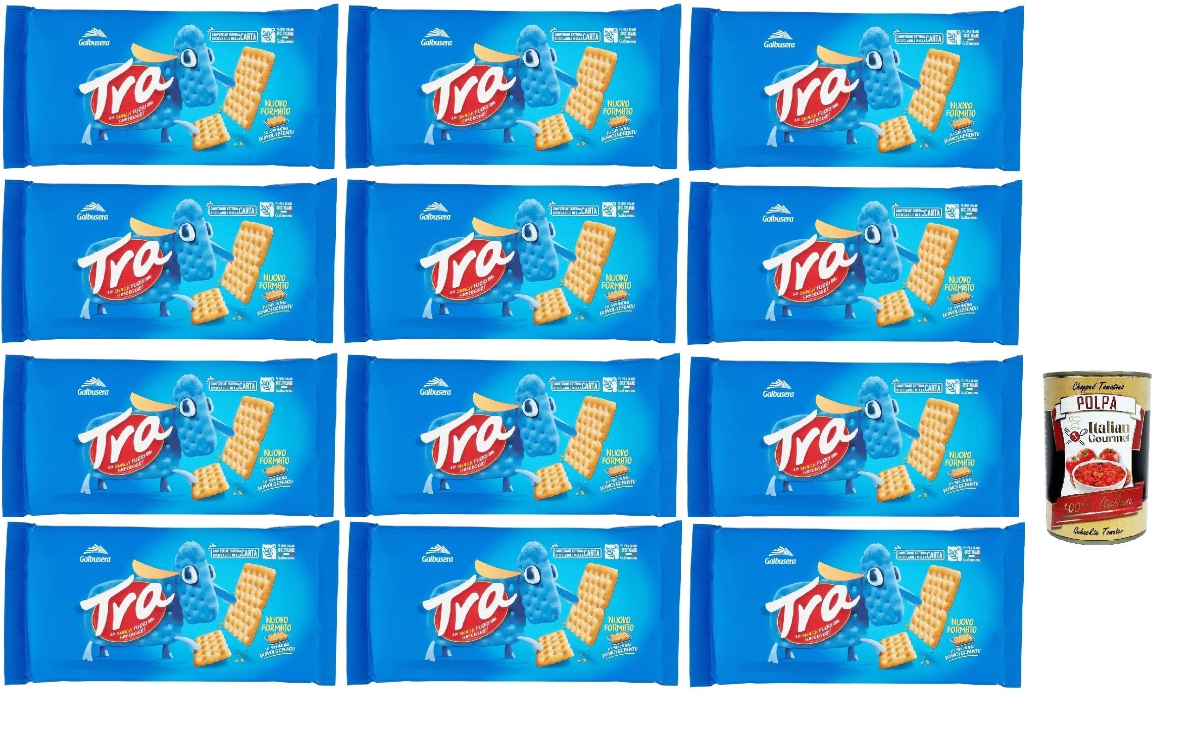 Galbusera Crackers - Galletas saladas saladas, 12 x 250 g, galletas saladas de Italia + Polpa italiana gourmet 400 g
