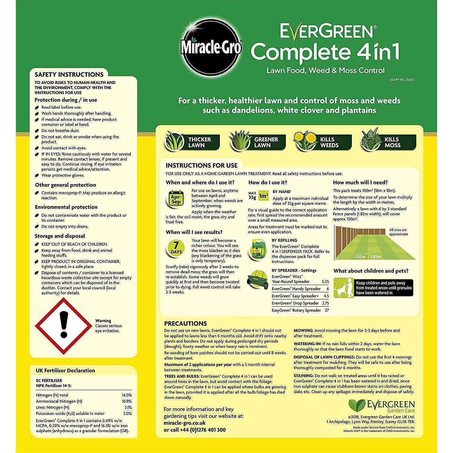 Miracle-Gro Miracle Gro Evergreen 4 In 1 Lawn Care - Kills Weeds, Moss And Feeds Lawns - 80M2
