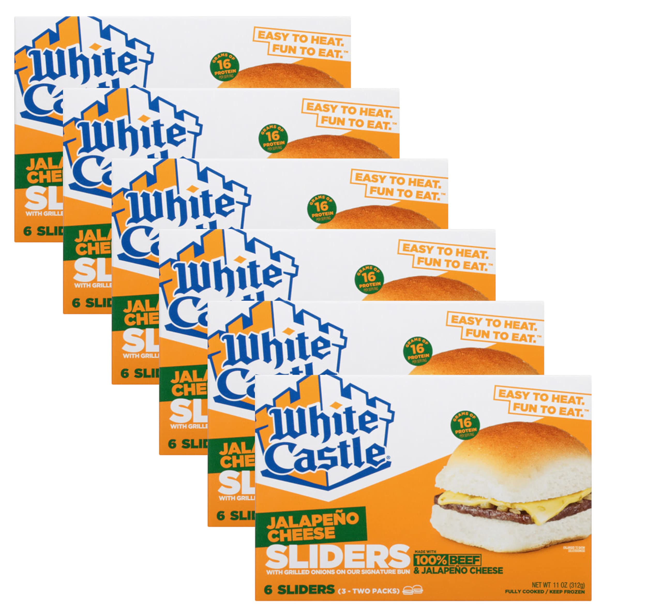 White Castle Jalapeno Cheeseburgers with Grilled Onions on Our Signature Bun - 16g of Protein Per Serving - Ready Set Gourmet Donate a Meal Program - 6 Pack (11oz Each)