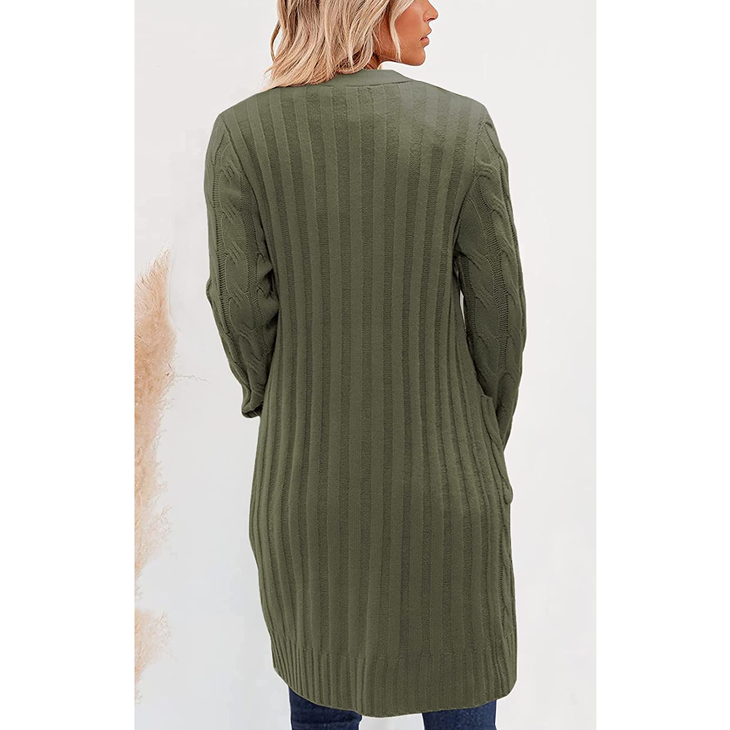 kinstell Damen-Strickjacke mit Knöpfen, langärmelig, dick, geflochten, lang, für Freund, Opa, Braun