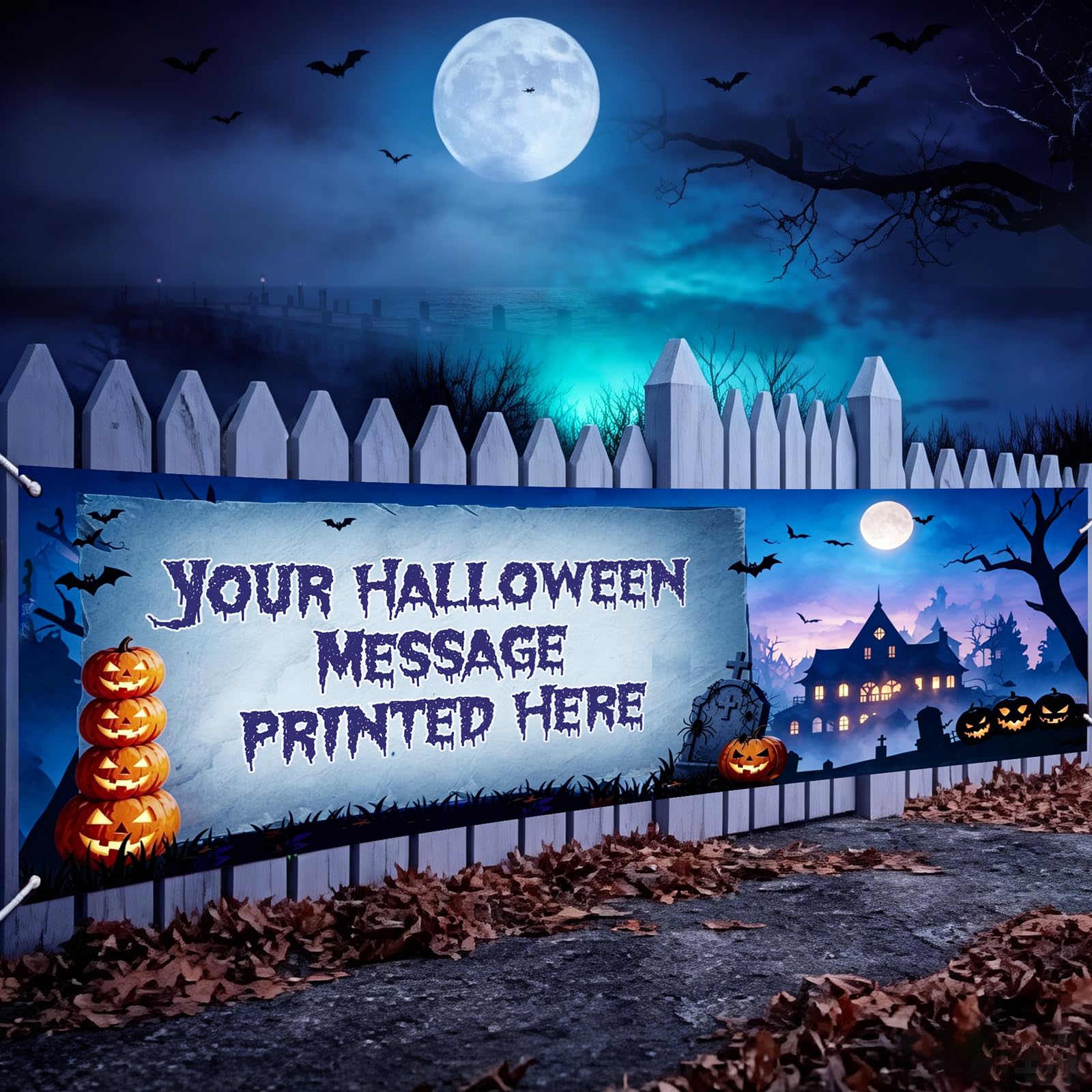 Personalised Halloween Banner Party Decoration, Any Text, Custom Halloween Banner Yard Decorations, Metal Round hole, Wear Resistant, Suitable for Outdoor Indoor Garden Party