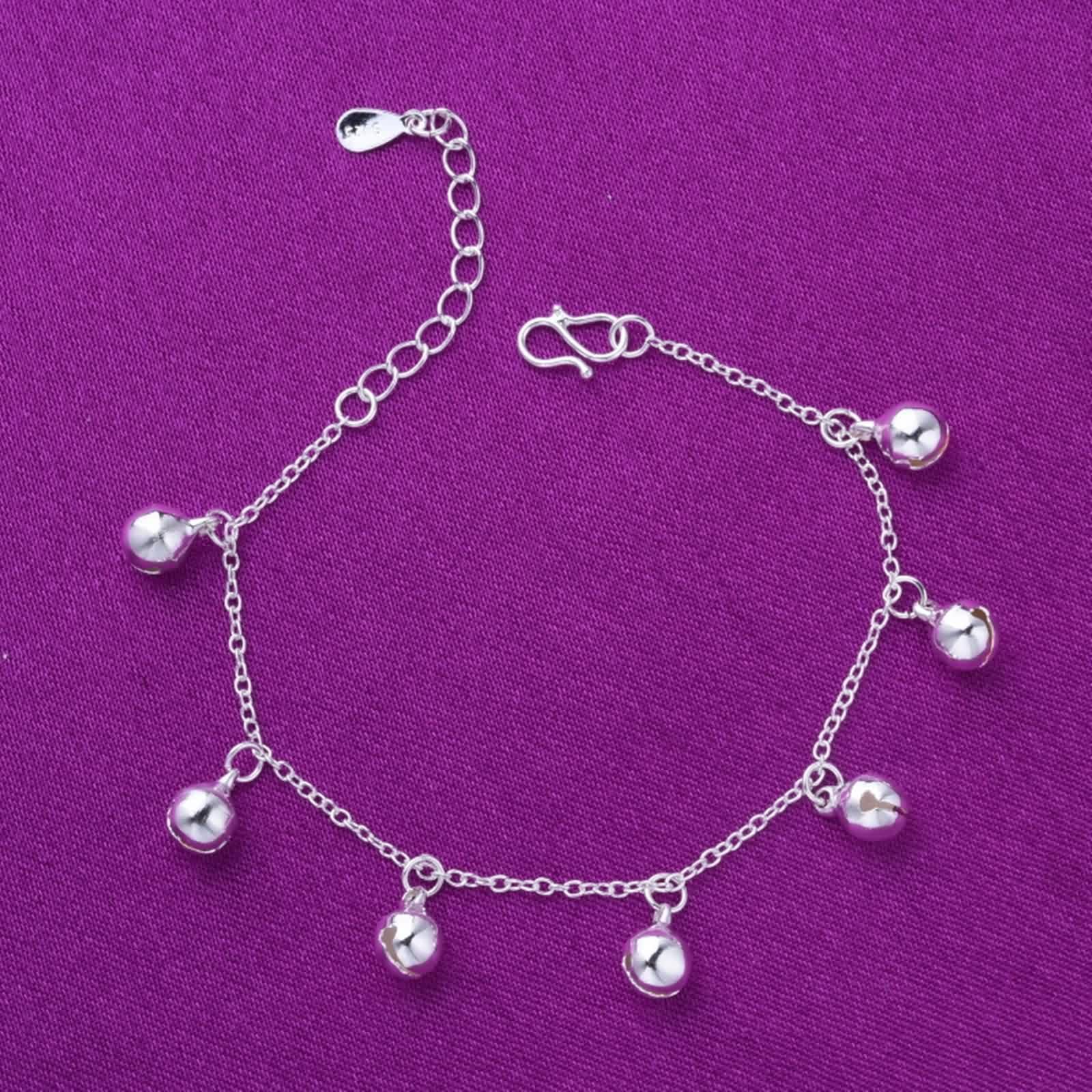 Cavigliera in oro bianco 18 carati, 25 cm, Au750, con campane, cavigliera da donna, impermeabile, estate, vacanze, per donne e ragazze