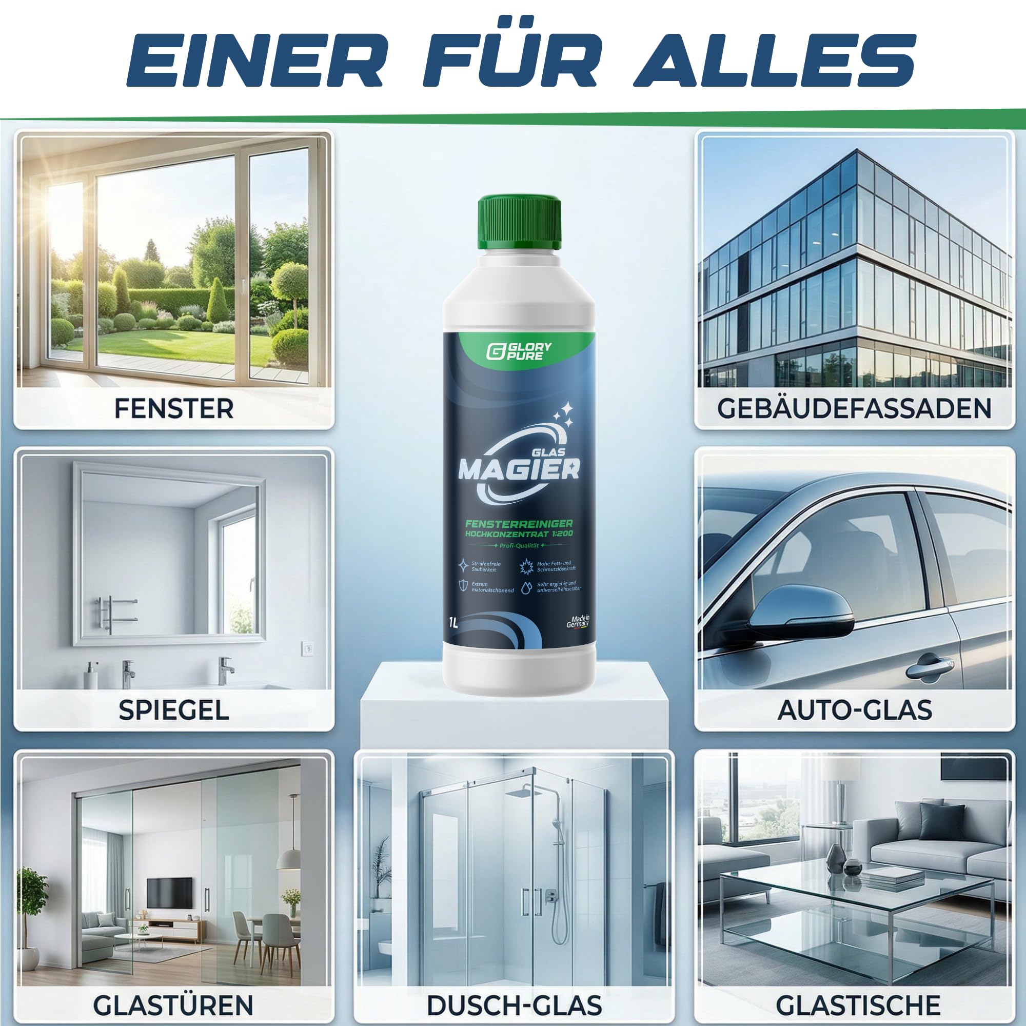 GLAS-MAGIER Fenster-Reiniger 200-fach Hochkonzentrat in Profi-Qualität | Streifenfreie Sauberkeit, materialschonend, sehr ergiebig | Exzellent auch für Fenster-Sauger