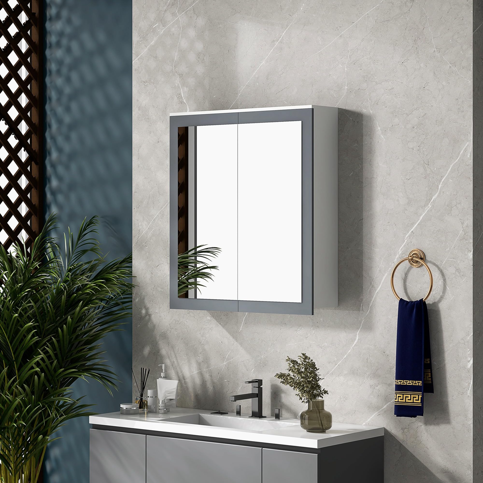 kleankin Armario de Baño con Espejo Armario de Baño para Colgar Mueble de Baño Suspendido con 2 Puertas de Vidrio y Estantes Ajustables 69x17x75,5 cm Blanco
