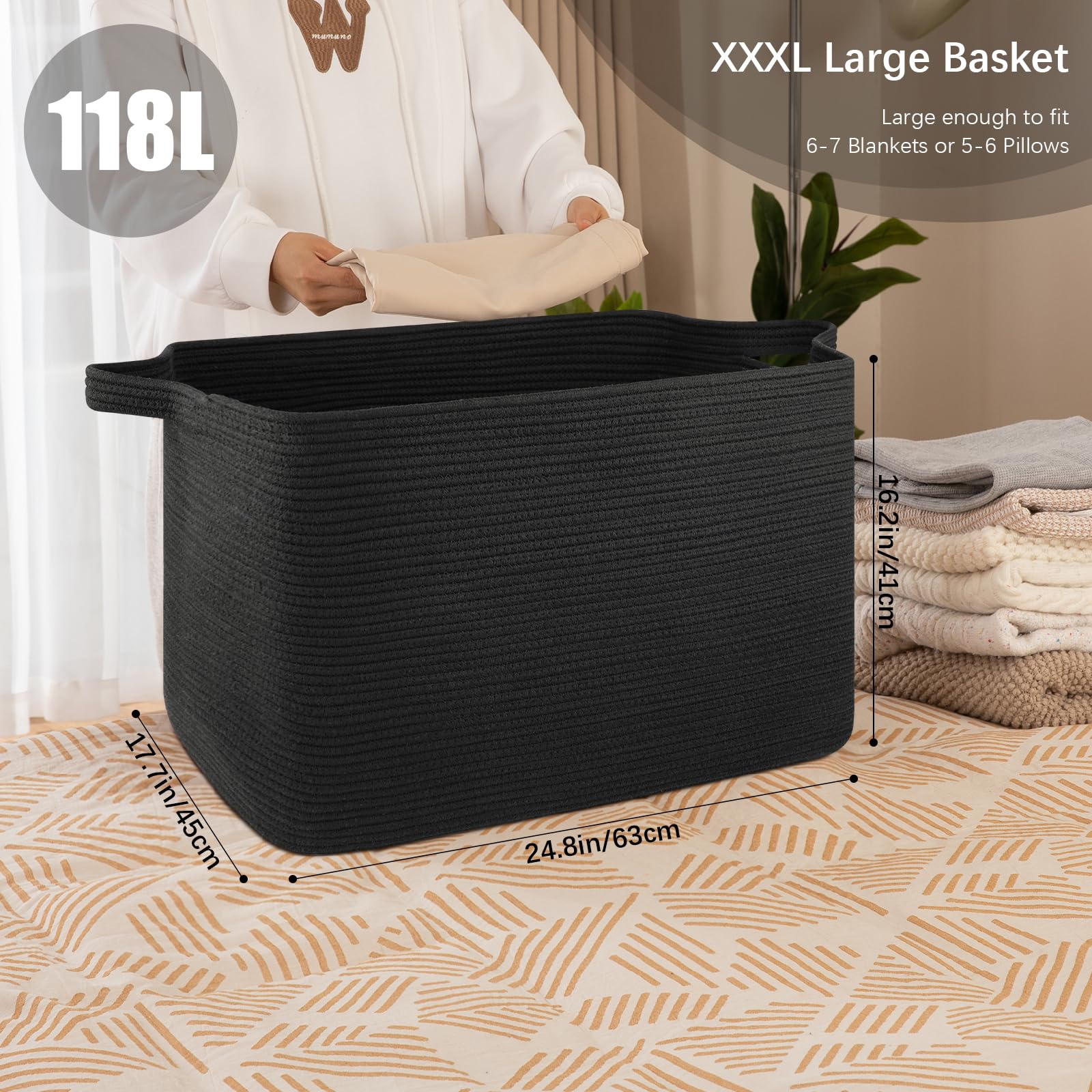 OIASKET 118L Extra Large Blanket Basket, 24.8