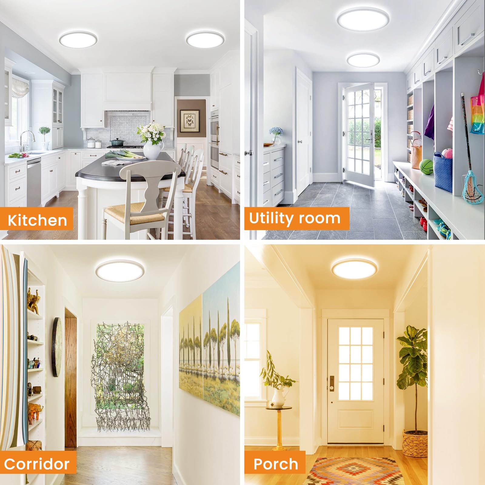 slochi 【4 Pack】 Lampara Techo, 18W 1800LM Plafon LED Techo Baño, 3000K/4000K/6500K Plafones Para Techo, IP44 Impermeable Plafón Techo Moderna para Cocina Dormitorio Pasillo Balcón Ø23 CM