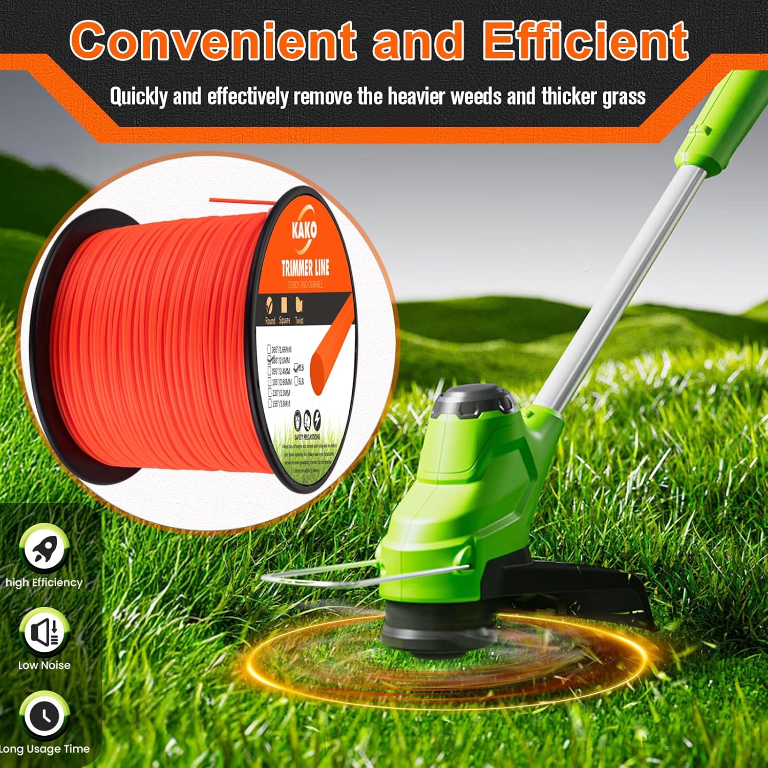 KAKO 080 Trimmer Line, 080 Weed Eater String, Weed Wacker String .080, Round String Trimmer Line .080 Inch-1200 Ft-3 Lb Commercial Nylon 0.080 String Trimmer Line Fits Most String Trimmers(Round)