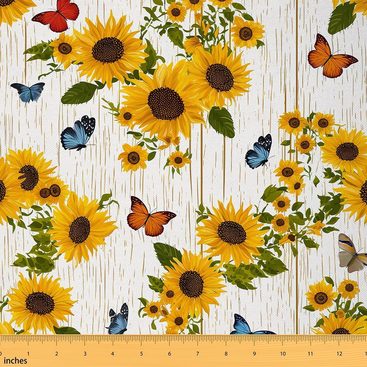Feelyou Flower Fabric by The Yard 5 Yards Sunflower Decorative Waterproof Outdoor Fabric Botanical Floral Print Upholstery Fabric for Chairs Farmhouse Country Rustic DIY Reupholstery Fabric