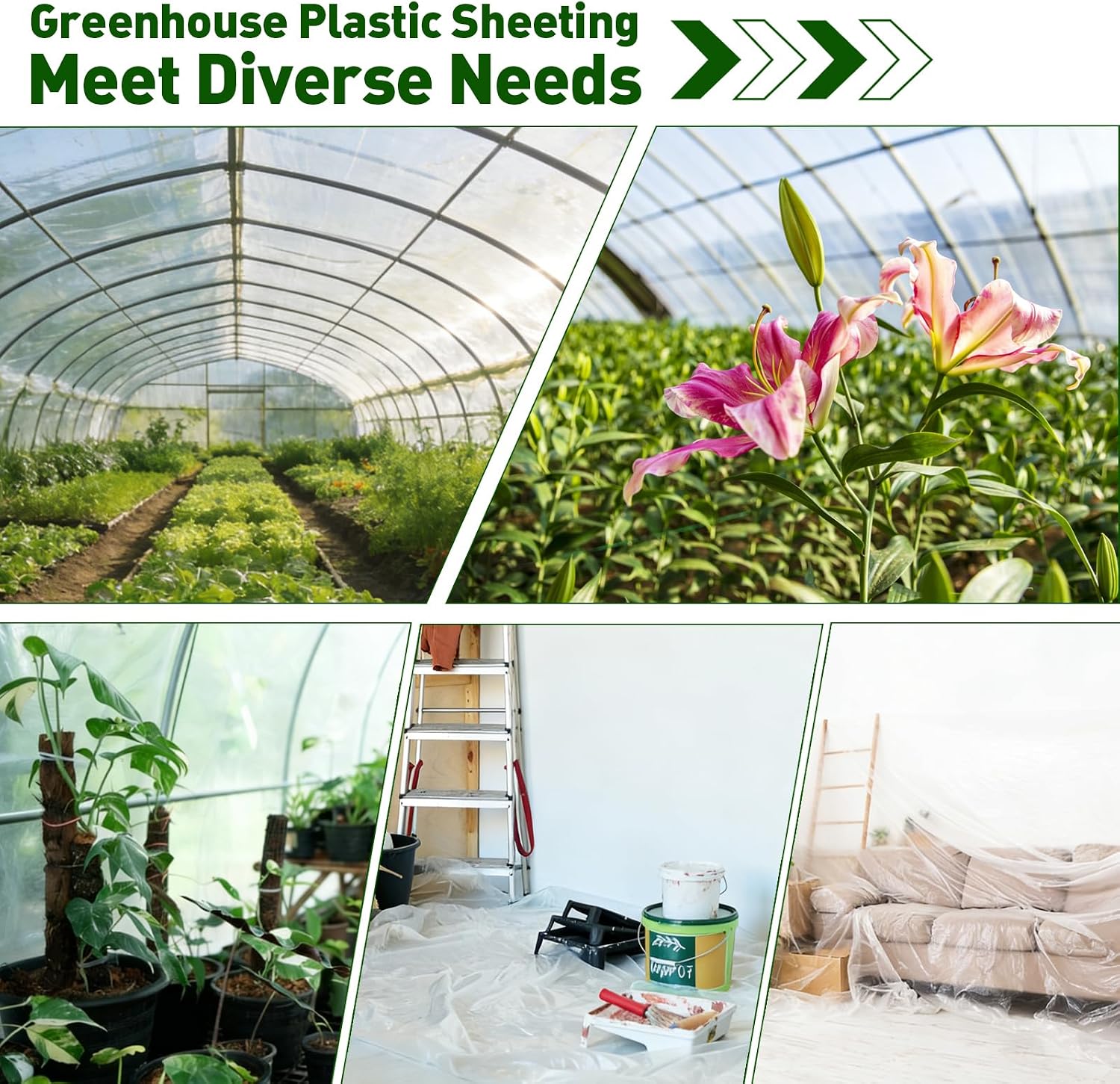 Greenhouse Plastic Sheeting,6.5ftx5.9ft Greenhouse Film,Clear Polyethylene Film for Outdoor Plant,Farms,Garden,Agriculture,Waterproof Wind Frost Dust