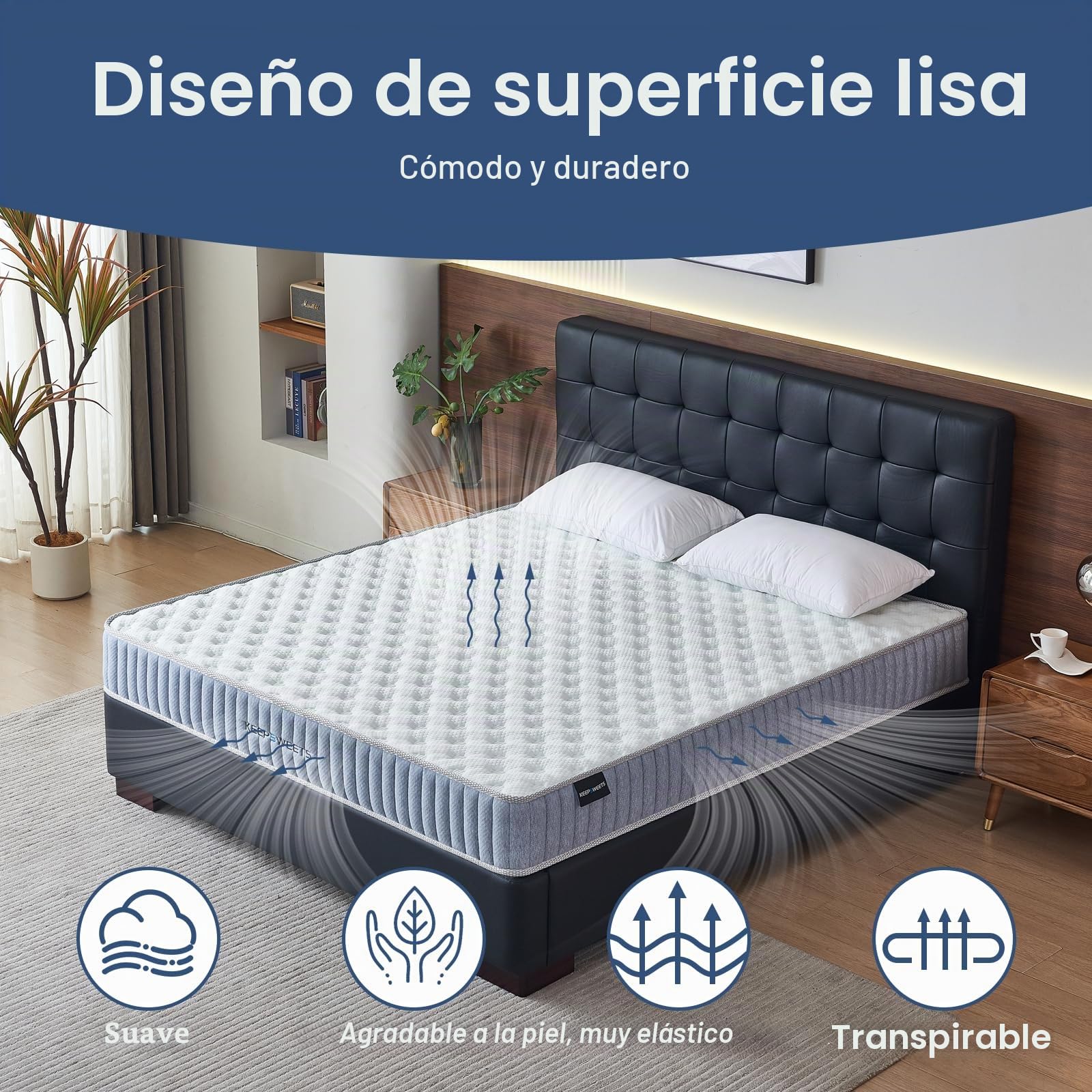 Colchón de 90 x 200 cm con 7 Zonas de dureza H3 con Cama de Espuma viscoelástica, colchón de muelles ensacados de 20 cm