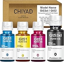 Refill Ink for HP GT53XL & GT 52 for HP Ink Tank 115 310 315 319 410 415 416 419 455 500 515 520 525 530 589 615 750 790 670 GT5810 GT5811 GT5820 (GT53XL + GT 52CMY)