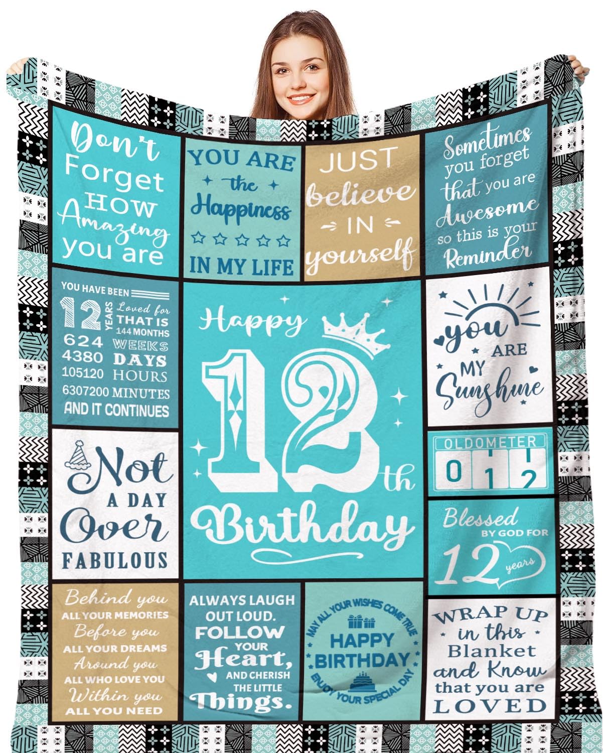 12th Birthday Gifts for Girls Boys 150 x 130 cm - Personalised 12 Years Old Birthday Blanket Gift for Her Him, Sweet Girl Boy 12 Bday Decorations Throw Presents for Daughter Granddaughter Sister — image 1